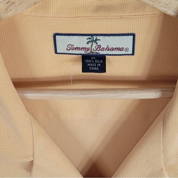 Tommy Bahama Camp Shirt Orange XL 100% Silk Short Sleeve Faux Wood Buttons - Picture 5 of 6